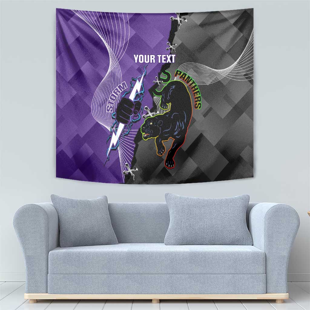Personalised Storm And Panthers Rugby 2024 Tapestry Go Champions Grand Final Dynamic Style