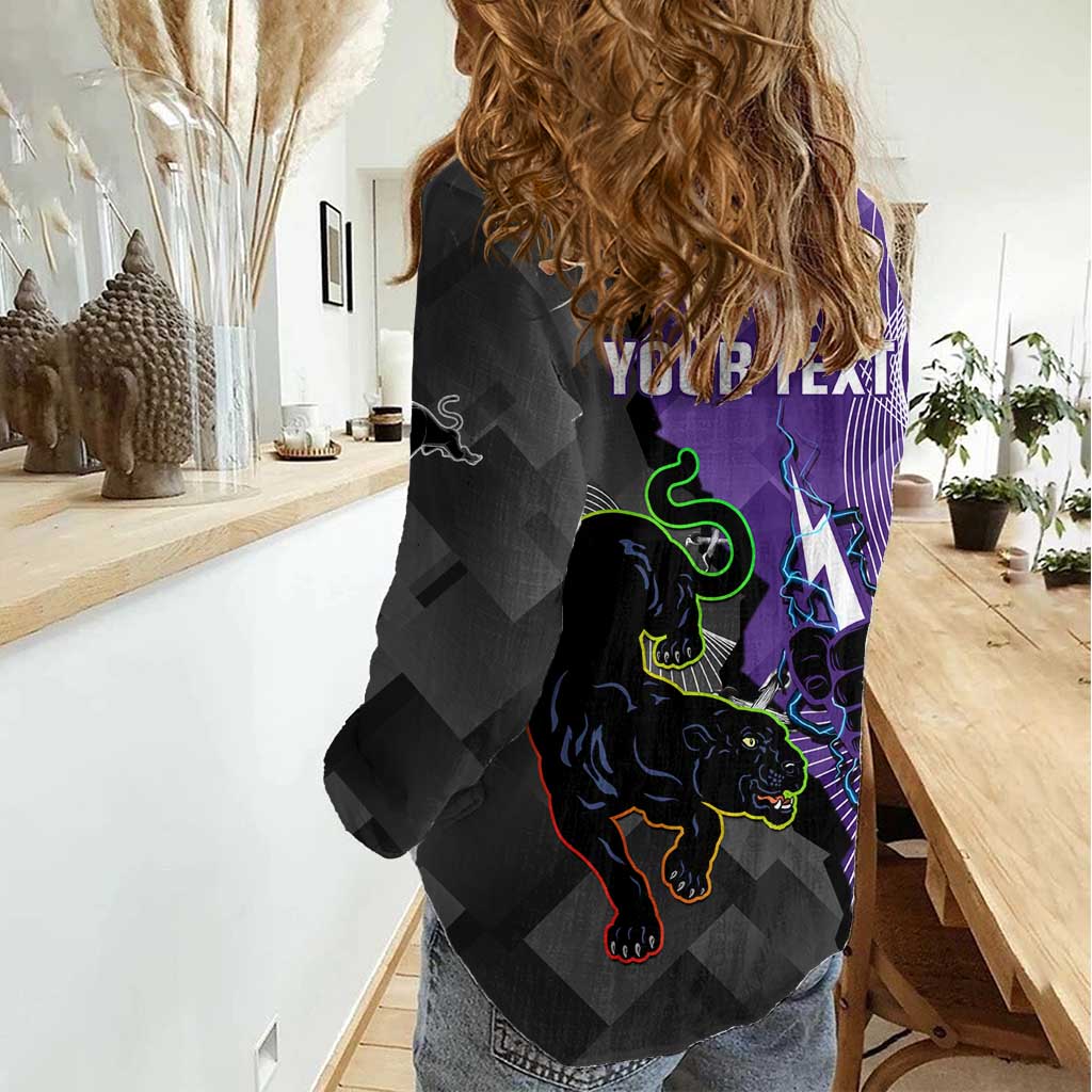 Personalised Storm And Panthers Rugby 2024 Women Casual Shirt Go Champions Grand Final Dynamic Style