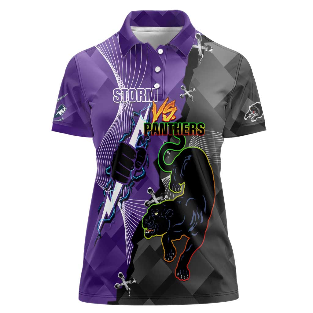 Personalised Storm And Panthers Rugby 2024 Women Polo Shirt Go Champions Grand Final Dynamic Style