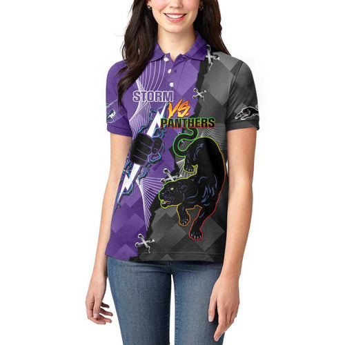 Personalised Storm And Panthers Rugby 2024 Women Polo Shirt Go Champions Grand Final Dynamic Style