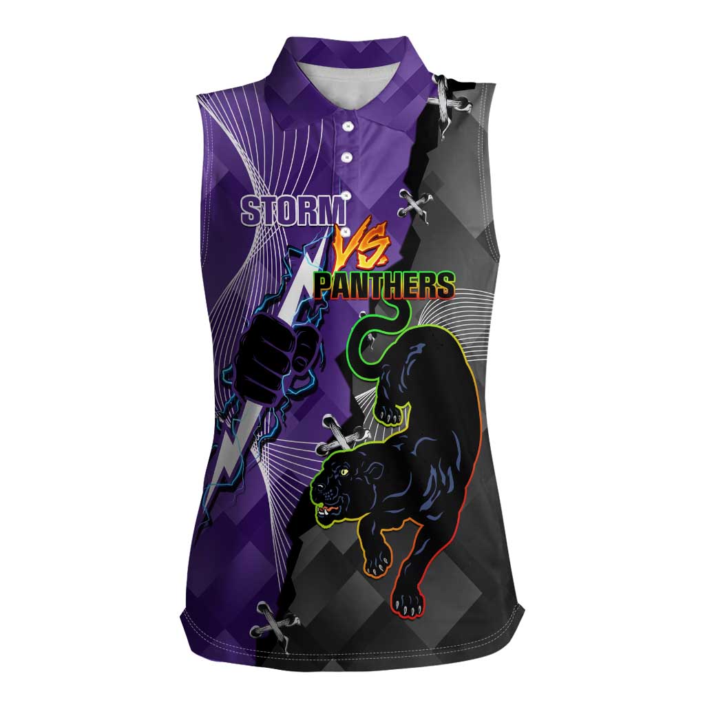 Personalised Storm And Panthers Rugby 2024 Women Sleeveless Polo Shirt Go Champions Grand Final Dynamic Style
