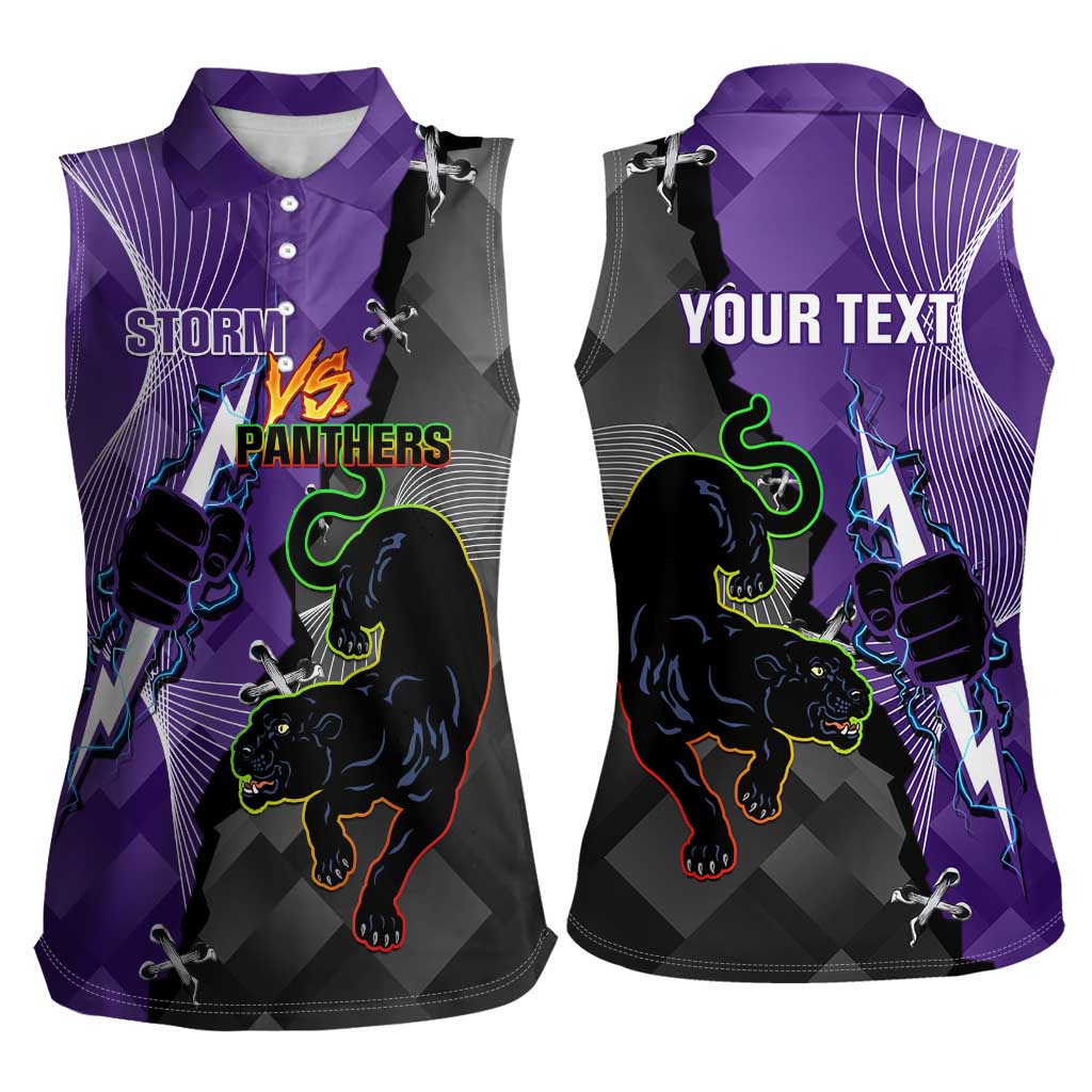 Personalised Storm And Panthers Rugby 2024 Women Sleeveless Polo Shirt Go Champions Grand Final Dynamic Style