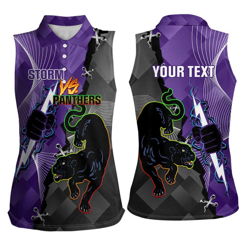 Personalised Storm And Panthers Rugby 2024 Women Sleeveless Polo Shirt Go Champions Grand Final Dynamic Style
