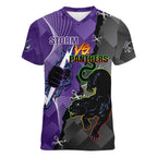 Personalised Storm And Panthers Rugby 2024 Women V-Neck T-Shirt Go Champions Grand Final Dynamic Style