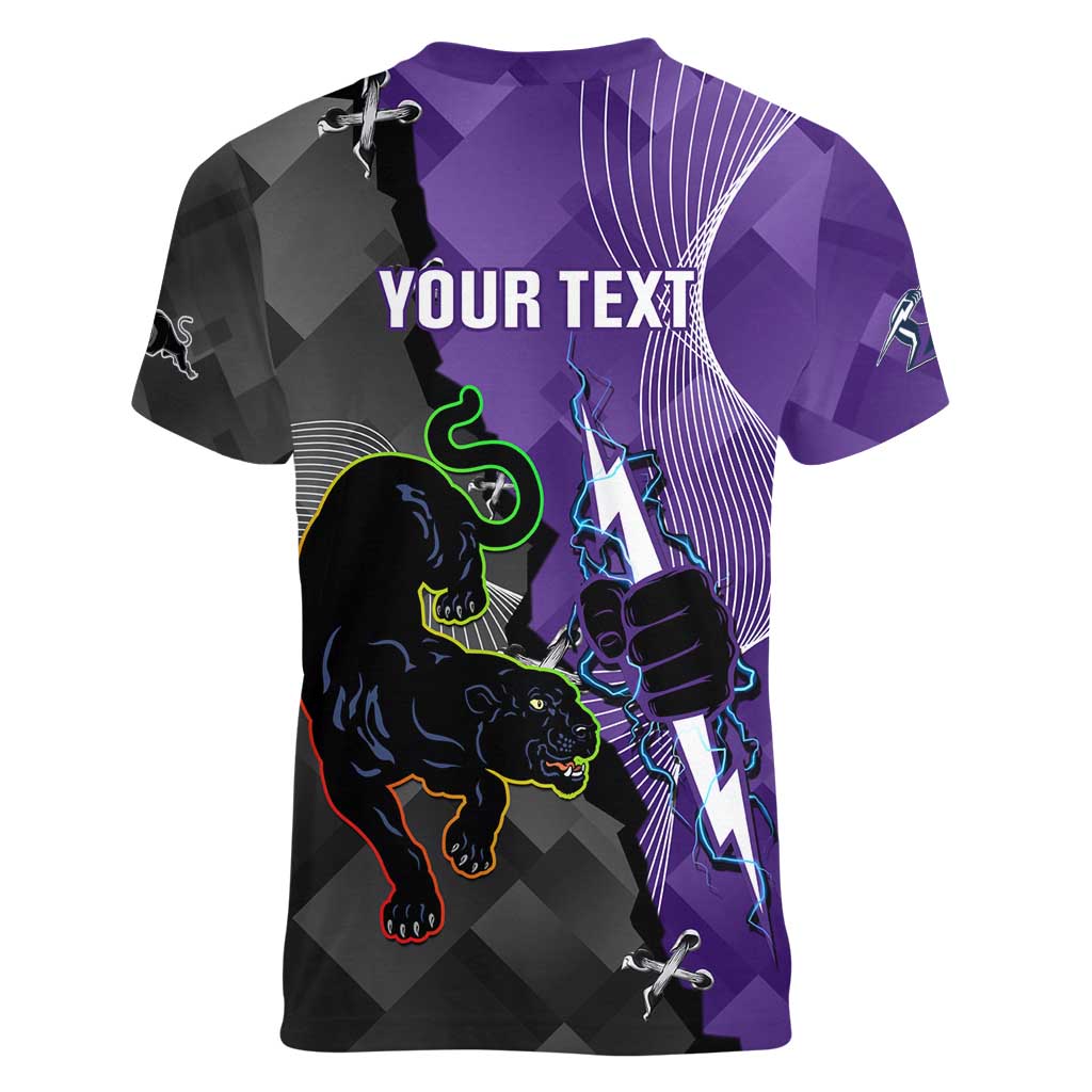 Personalised Storm And Panthers Rugby 2024 Women V-Neck T-Shirt Go Champions Grand Final Dynamic Style