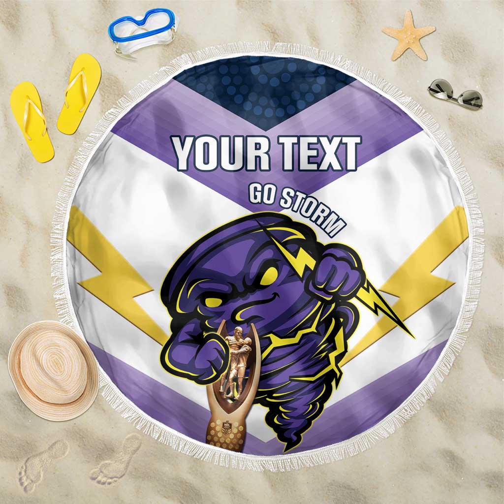 Personalised Storm Rugby 2024 Beach Blanket Mascot With Trophy Go Champions Aboriginal Art