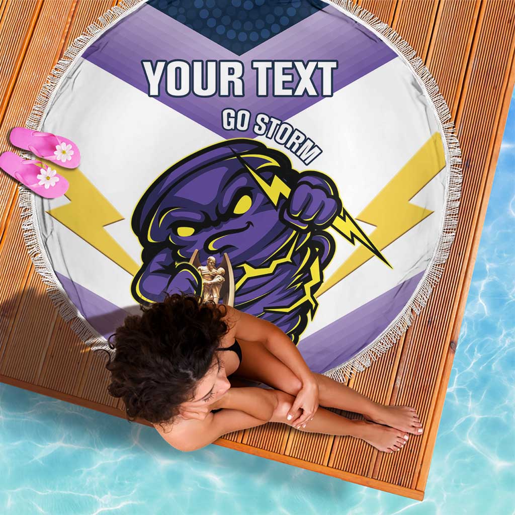 Personalised Storm Rugby 2024 Beach Blanket Mascot With Trophy Go Champions Aboriginal Art