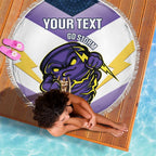 Personalised Storm Rugby 2024 Beach Blanket Mascot With Trophy Go Champions Aboriginal Art