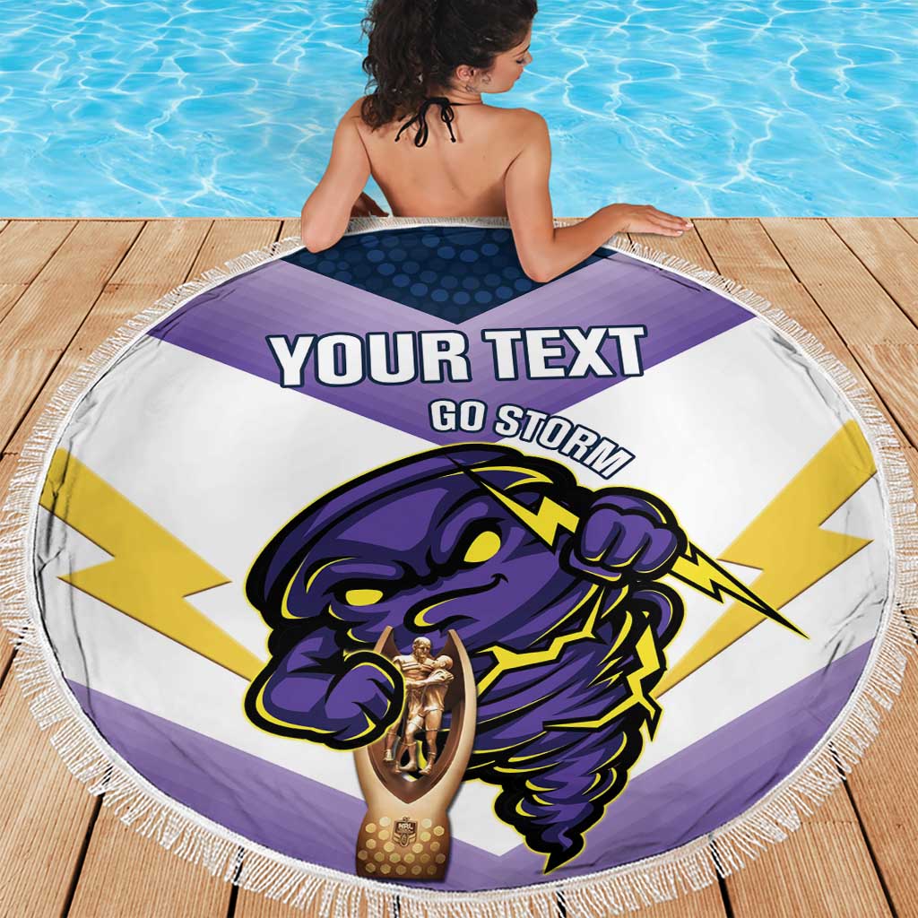Personalised Storm Rugby 2024 Beach Blanket Mascot With Trophy Go Champions Aboriginal Art