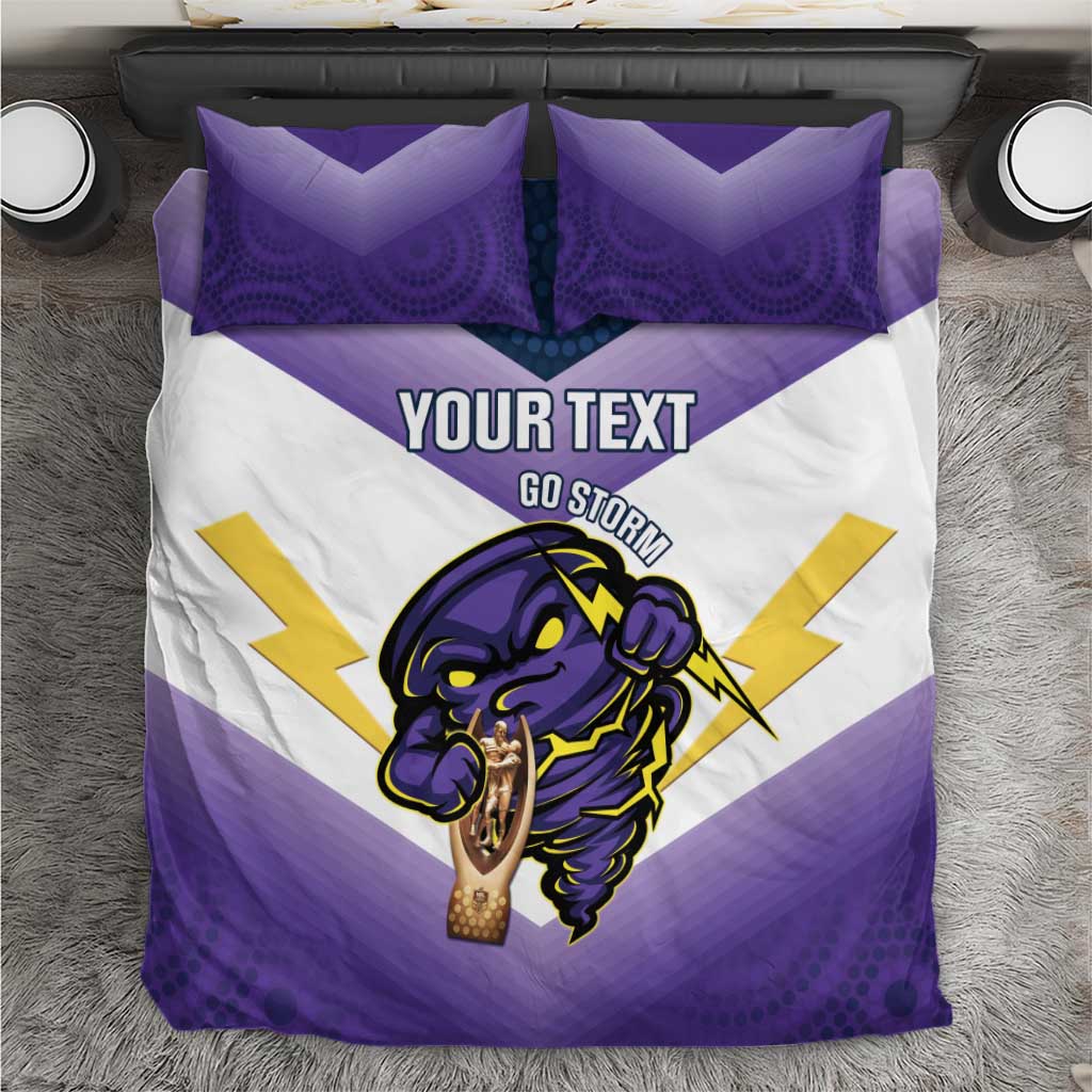 Personalised Storm Rugby 2024 Bedding Set Mascot With Trophy Go Champions Aboriginal Art