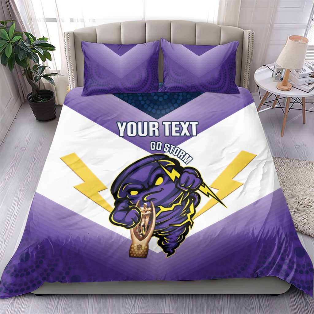 Personalised Storm Rugby 2024 Bedding Set Mascot With Trophy Go Champions Aboriginal Art
