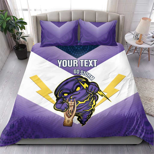 Personalised Storm Rugby 2024 Bedding Set Mascot With Trophy Go Champions Aboriginal Art