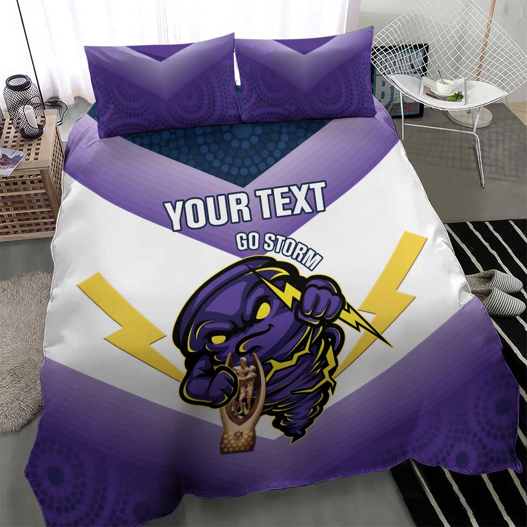 Personalised Storm Rugby 2024 Bedding Set Mascot With Trophy Go Champions Aboriginal Art