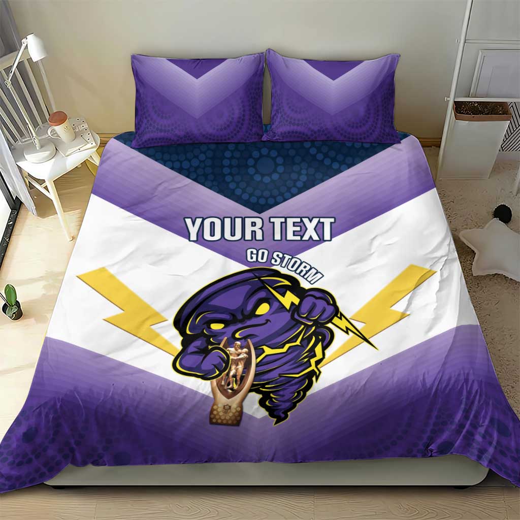 Personalised Storm Rugby 2024 Bedding Set Mascot With Trophy Go Champions Aboriginal Art