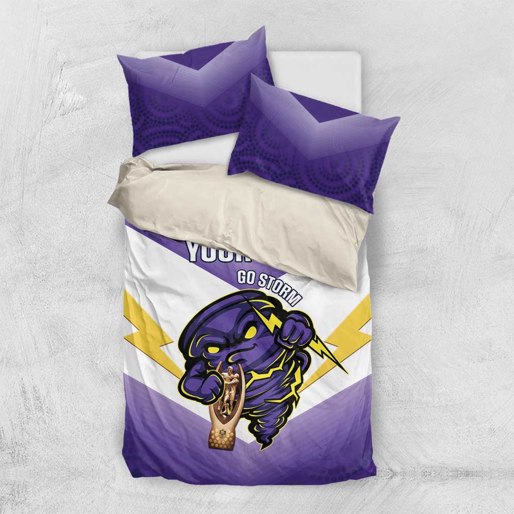Personalised Storm Rugby 2024 Bedding Set Mascot With Trophy Go Champions Aboriginal Art
