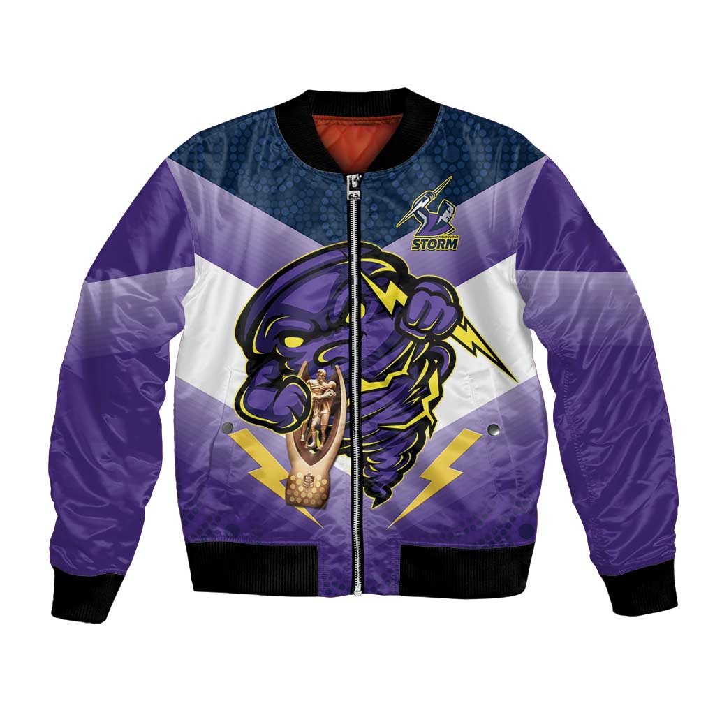 Personalised Storm Rugby 2024 Bomber Jacket Mascot With Trophy Go Champions Aboriginal Art