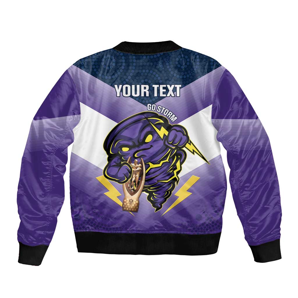 Personalised Storm Rugby 2024 Bomber Jacket Mascot With Trophy Go Champions Aboriginal Art