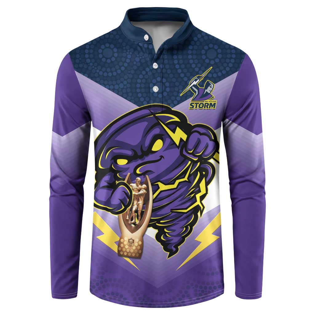 Personalised Storm Rugby 2024 Button Sweatshirt Mascot With Trophy Go Champions Aboriginal Art