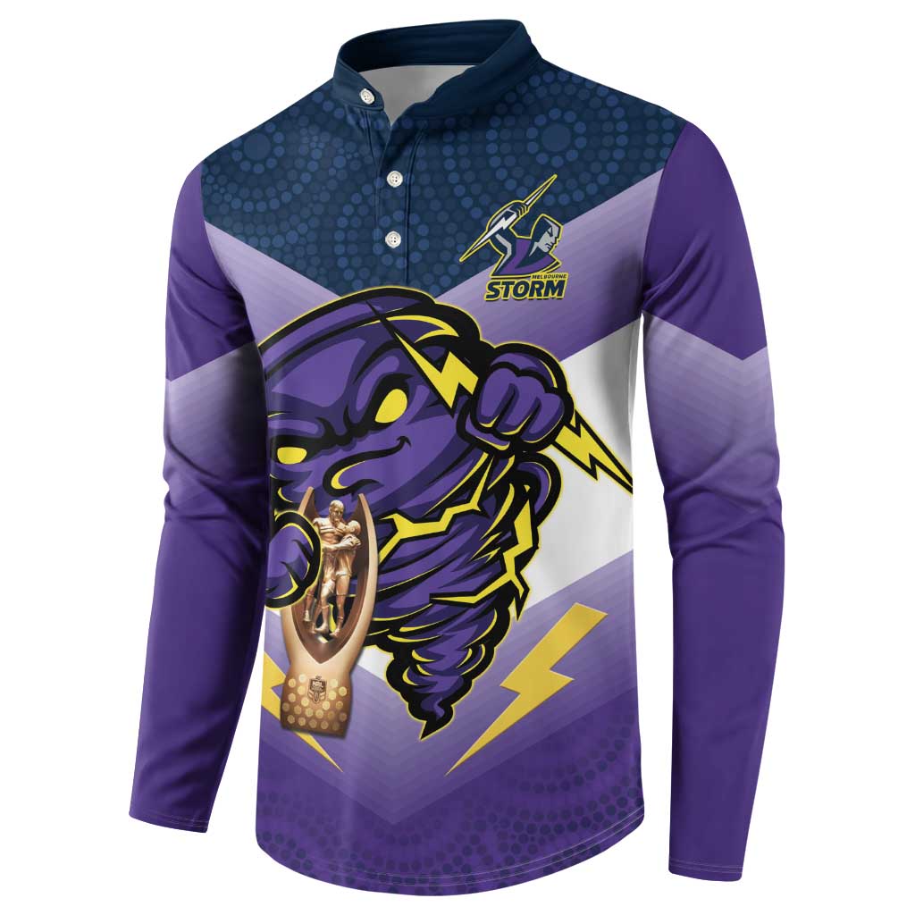 Personalised Storm Rugby 2024 Button Sweatshirt Mascot With Trophy Go Champions Aboriginal Art