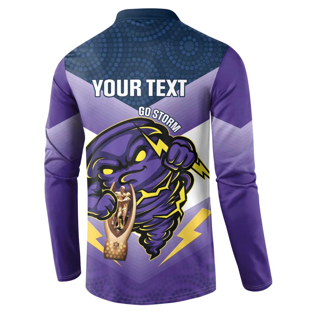 Personalised Storm Rugby 2024 Button Sweatshirt Mascot With Trophy Go Champions Aboriginal Art