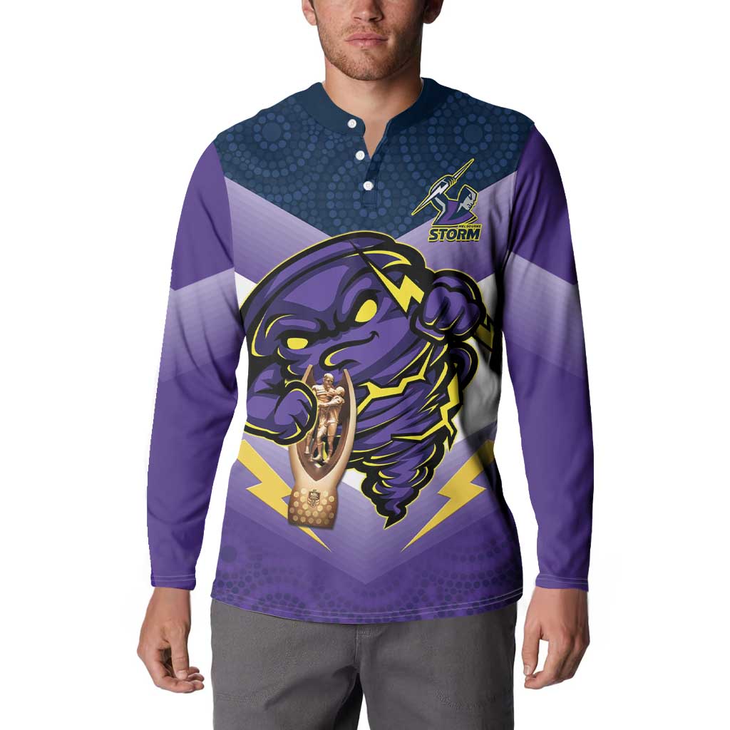 Personalised Storm Rugby 2024 Button Sweatshirt Mascot With Trophy Go Champions Aboriginal Art