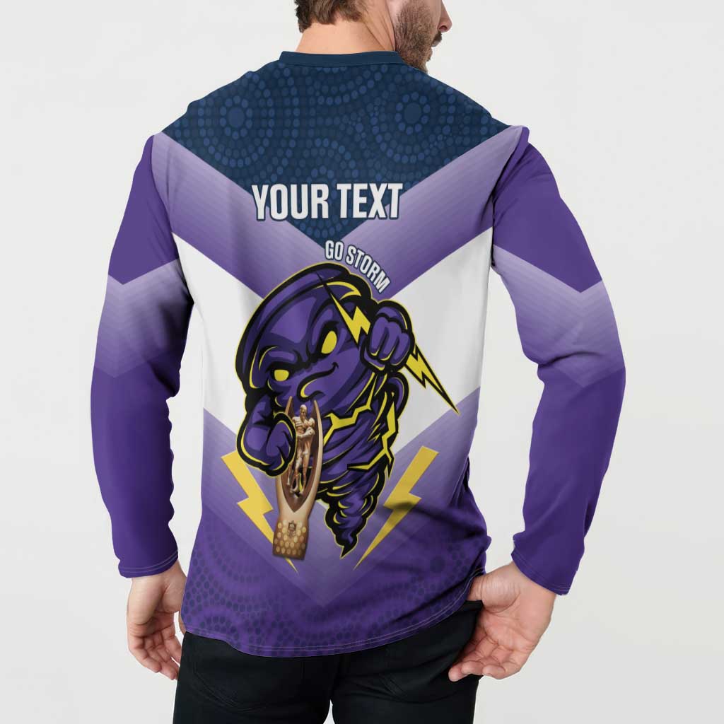 Personalised Storm Rugby 2024 Button Sweatshirt Mascot With Trophy Go Champions Aboriginal Art