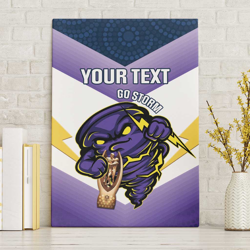 Personalised Storm Rugby 2024 Canvas Wall Art Mascot With Trophy Go Champions Aboriginal Art