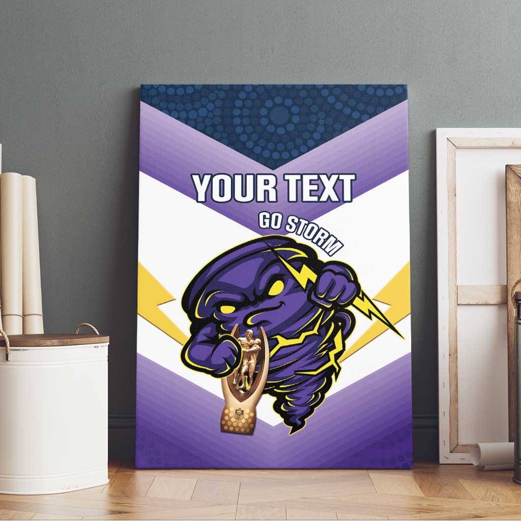 Personalised Storm Rugby 2024 Canvas Wall Art Mascot With Trophy Go Champions Aboriginal Art