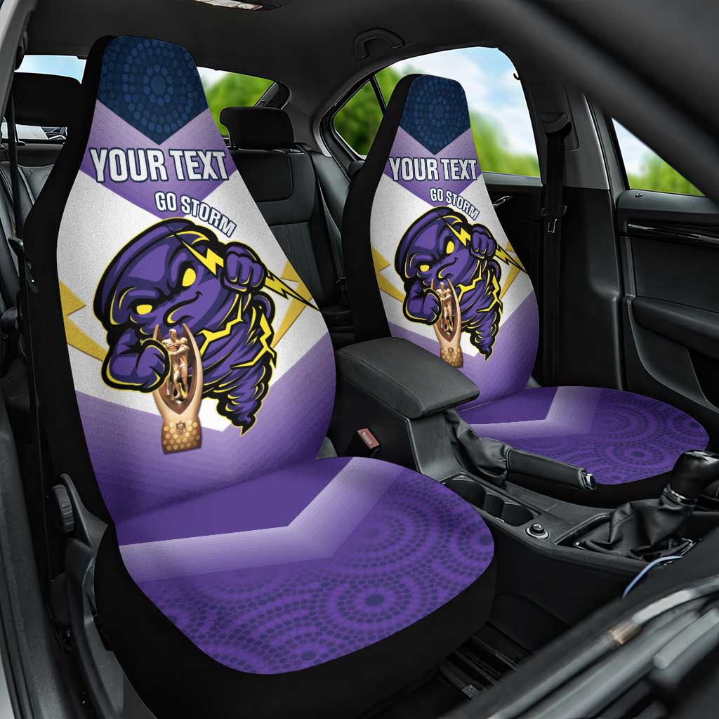 Personalised Storm Rugby 2024 Car Seat Cover Mascot With Trophy Go Champions Aboriginal Art