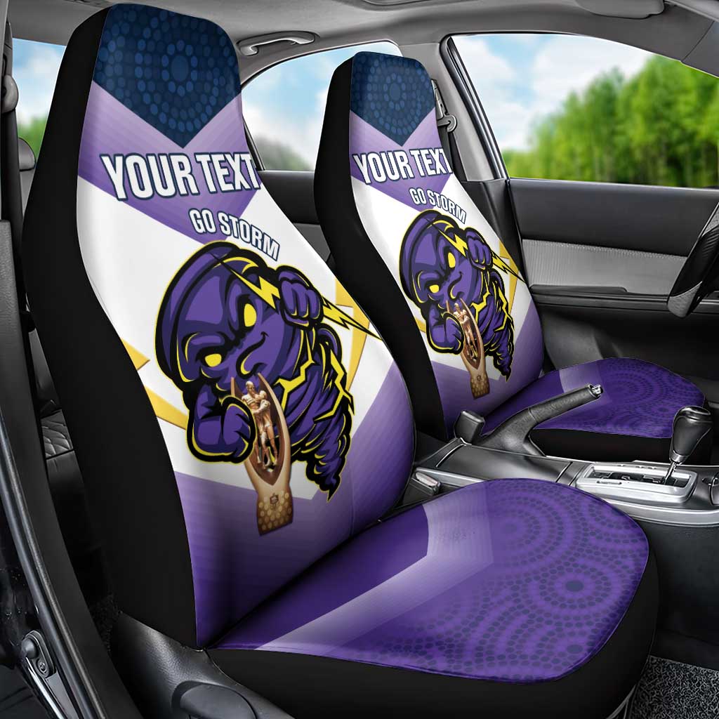 Personalised Storm Rugby 2024 Car Seat Cover Mascot With Trophy Go Champions Aboriginal Art