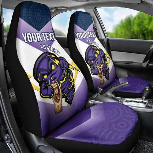 Personalised Storm Rugby 2024 Car Seat Cover Mascot With Trophy Go Champions Aboriginal Art