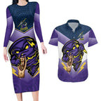 Personalised Storm Rugby 2024 Couples Matching Long Sleeve Bodycon Dress and Hawaiian Shirt Mascot With Trophy Go Champions Aboriginal Art