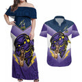 Personalised Storm Rugby 2024 Couples Matching Off Shoulder Maxi Dress and Hawaiian Shirt Mascot With Trophy Go Champions Aboriginal Art