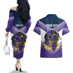 Personalised Storm Rugby 2024 Couples Matching Off The Shoulder Long Sleeve Dress and Hawaiian Shirt Mascot With Trophy Go Champions Aboriginal Art
