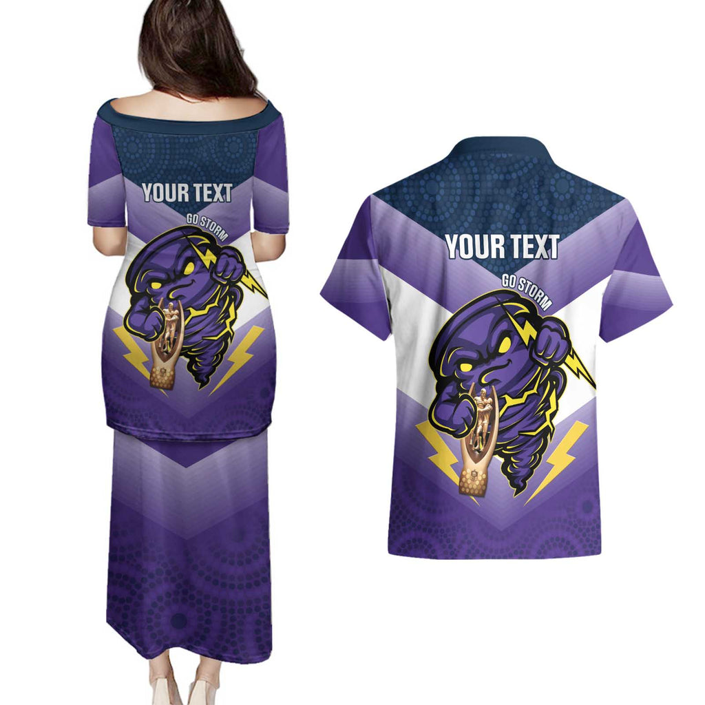 Personalised Storm Rugby 2024 Couples Matching Puletasi and Hawaiian Shirt Mascot With Trophy Go Champions Aboriginal Art
