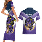 Personalised Storm Rugby 2024 Couples Matching Short Sleeve Bodycon Dress and Hawaiian Shirt Mascot With Trophy Go Champions Aboriginal Art
