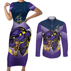 Personalised Storm Rugby 2024 Couples Matching Short Sleeve Bodycon Dress and Long Sleeve Button Shirt Mascot With Trophy Go Champions Aboriginal Art