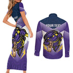 Personalised Storm Rugby 2024 Couples Matching Short Sleeve Bodycon Dress and Long Sleeve Button Shirt Mascot With Trophy Go Champions Aboriginal Art