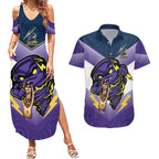 Personalised Storm Rugby 2024 Couples Matching Summer Maxi Dress and Hawaiian Shirt Mascot With Trophy Go Champions Aboriginal Art