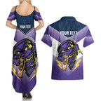 Personalised Storm Rugby 2024 Couples Matching Summer Maxi Dress and Hawaiian Shirt Mascot With Trophy Go Champions Aboriginal Art
