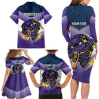 Personalised Storm Rugby 2024 Family Matching Long Sleeve Bodycon Dress and Hawaiian Shirt Mascot With Trophy Go Champions Aboriginal Art