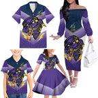 Personalised Storm Rugby 2024 Family Matching Off The Shoulder Long Sleeve Dress and Hawaiian Shirt Mascot With Trophy Go Champions Aboriginal Art