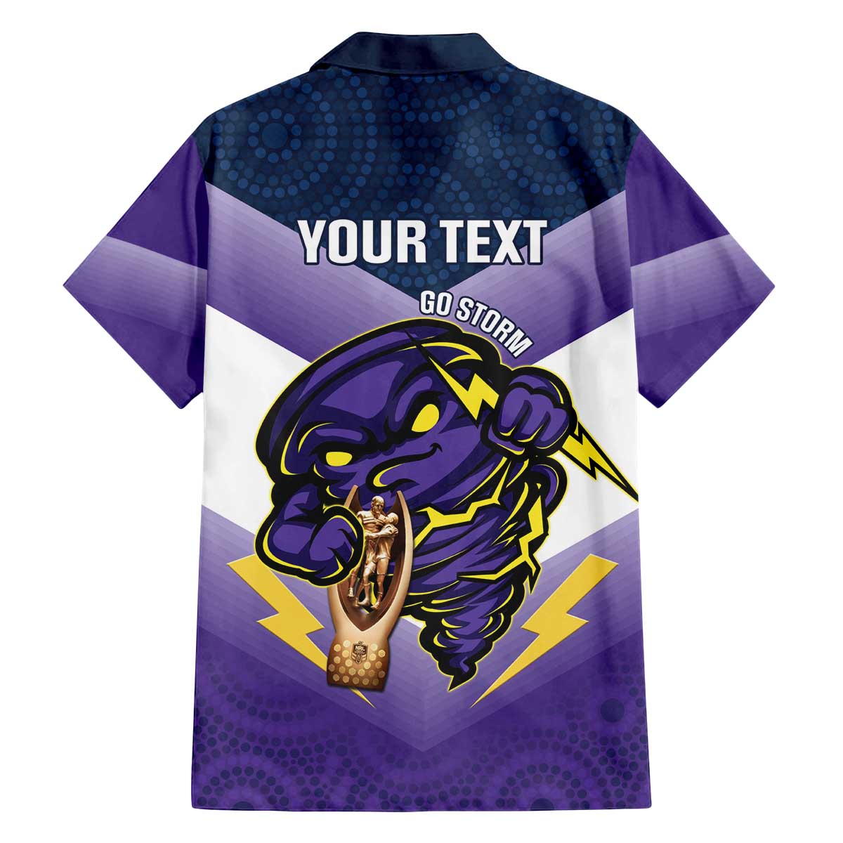 Personalised Storm Rugby 2024 Family Matching Off The Shoulder Long Sleeve Dress and Hawaiian Shirt Mascot With Trophy Go Champions Aboriginal Art