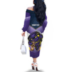 Personalised Storm Rugby 2024 Family Matching Off The Shoulder Long Sleeve Dress and Hawaiian Shirt Mascot With Trophy Go Champions Aboriginal Art