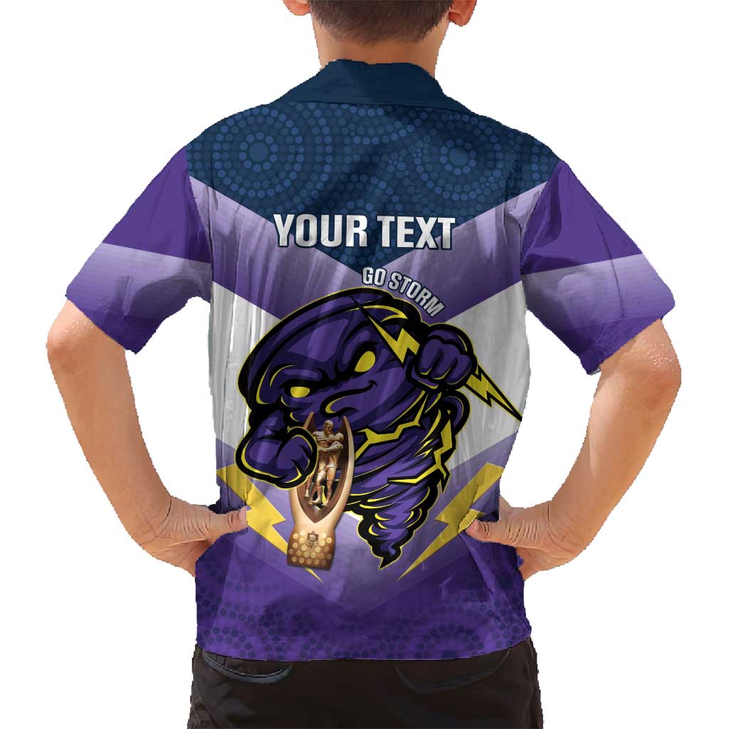 Personalised Storm Rugby 2024 Family Matching Off Shoulder Maxi Dress and Hawaiian Shirt Mascot With Trophy Go Champions Aboriginal Art