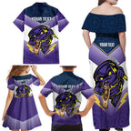 Personalised Storm Rugby 2024 Family Matching Off Shoulder Maxi Dress and Hawaiian Shirt Mascot With Trophy Go Champions Aboriginal Art