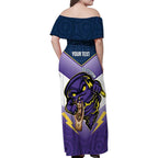 Personalised Storm Rugby 2024 Family Matching Off Shoulder Maxi Dress and Hawaiian Shirt Mascot With Trophy Go Champions Aboriginal Art