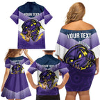 Personalised Storm Rugby 2024 Family Matching Off Shoulder Short Dress and Hawaiian Shirt Mascot With Trophy Go Champions Aboriginal Art