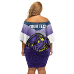 Personalised Storm Rugby 2024 Family Matching Off Shoulder Short Dress and Hawaiian Shirt Mascot With Trophy Go Champions Aboriginal Art