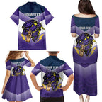 Personalised Storm Rugby 2024 Family Matching Puletasi and Hawaiian Shirt Mascot With Trophy Go Champions Aboriginal Art